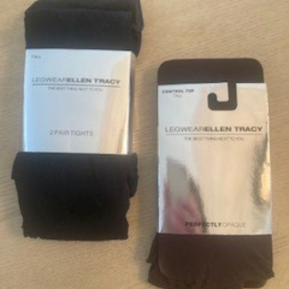 2 Pkgs, Total 3 Pair, Legwear Ellen Tracy Tights, Tall, Vintage, NEW